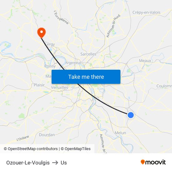 Ozouer-Le-Voulgis to Us map