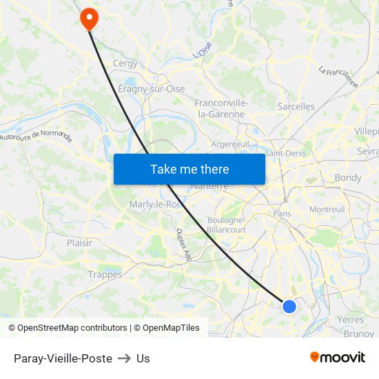 Paray-Vieille-Poste to Us map