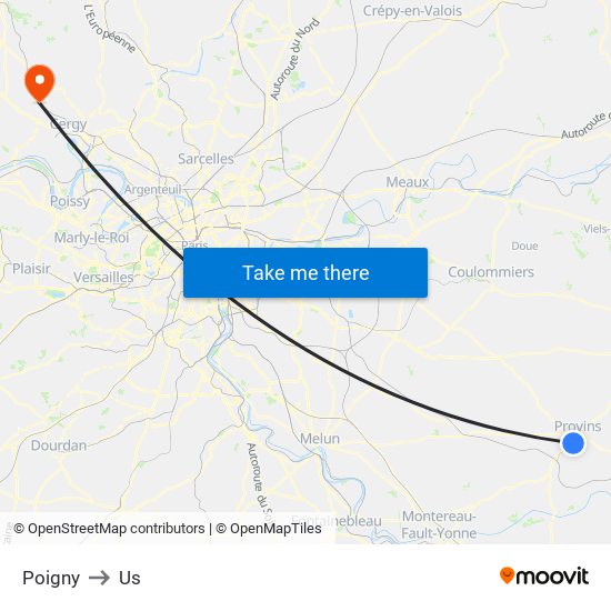 Poigny to Us map