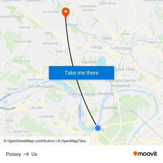 Poissy to Us map