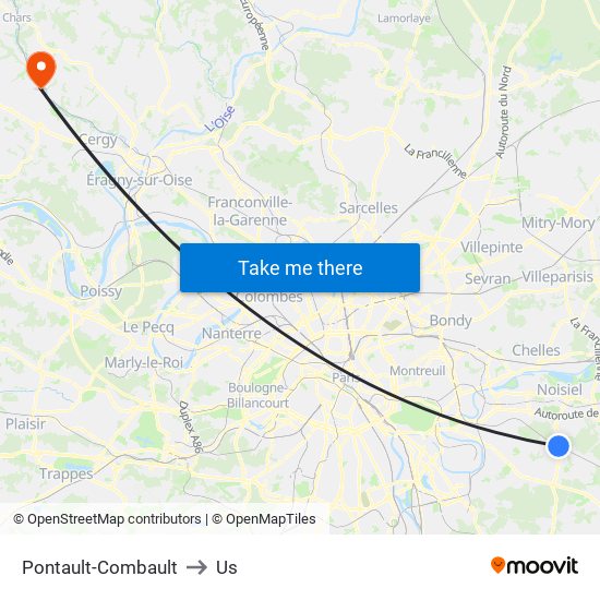 Pontault-Combault to Us map