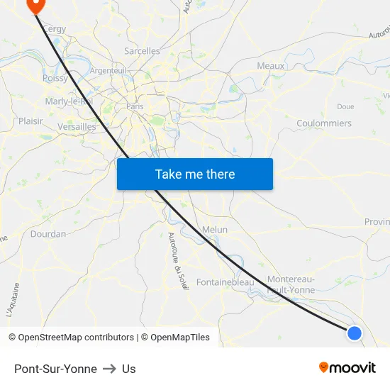 Pont-Sur-Yonne to Us map
