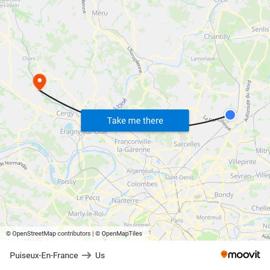 Puiseux-En-France to Us map