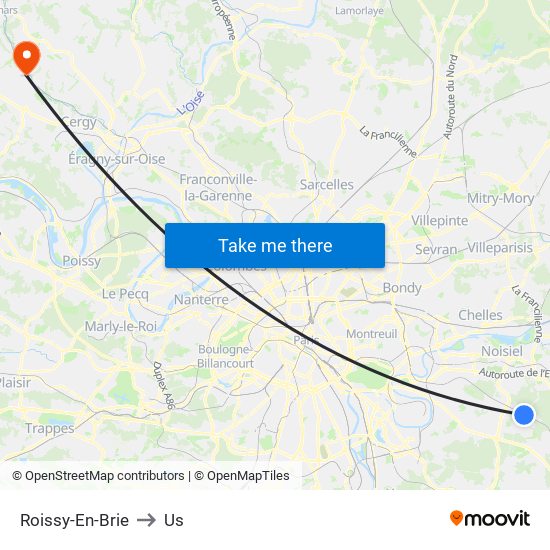 Roissy-En-Brie to Us map