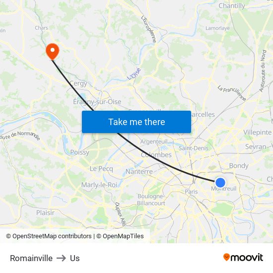 Romainville to Us map