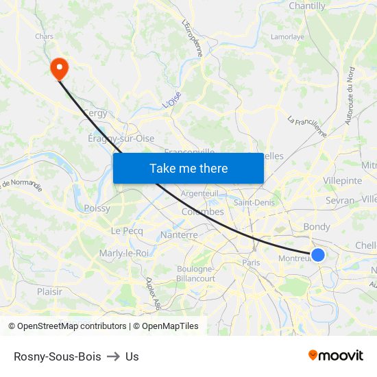 Rosny-Sous-Bois to Us map