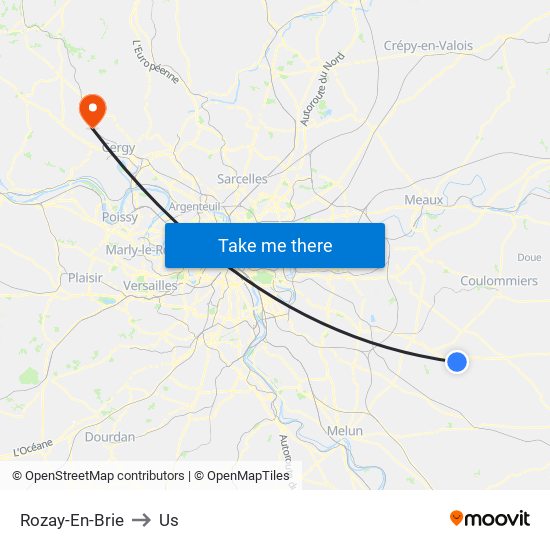 Rozay-En-Brie to Us map