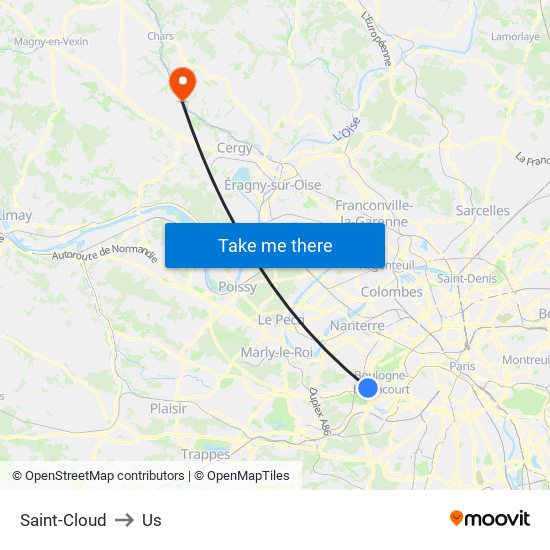 Saint-Cloud to Us map