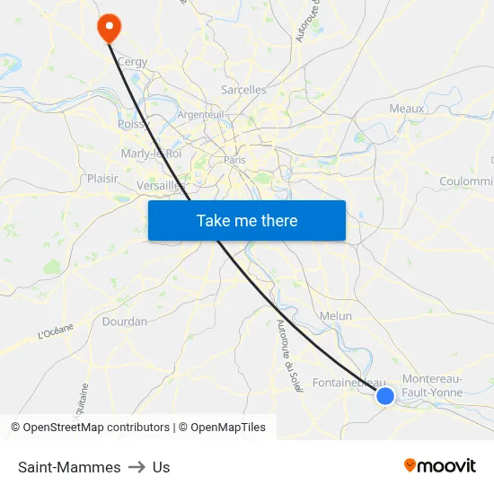Saint-Mammes to Us map