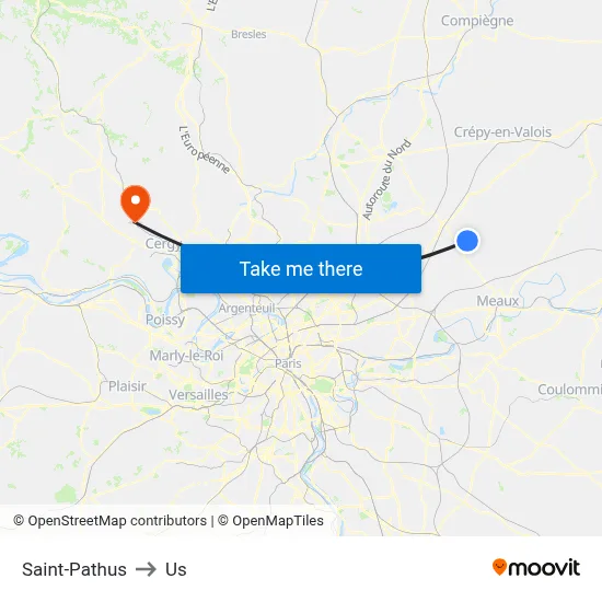 Saint-Pathus to Us map