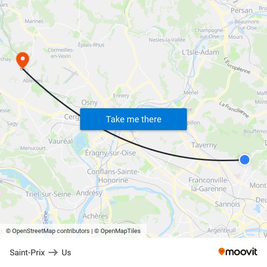 Saint-Prix to Us map