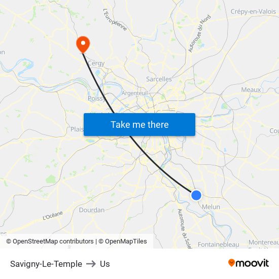 Savigny-Le-Temple to Us map