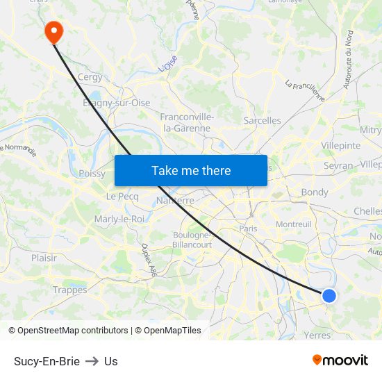 Sucy-En-Brie to Us map