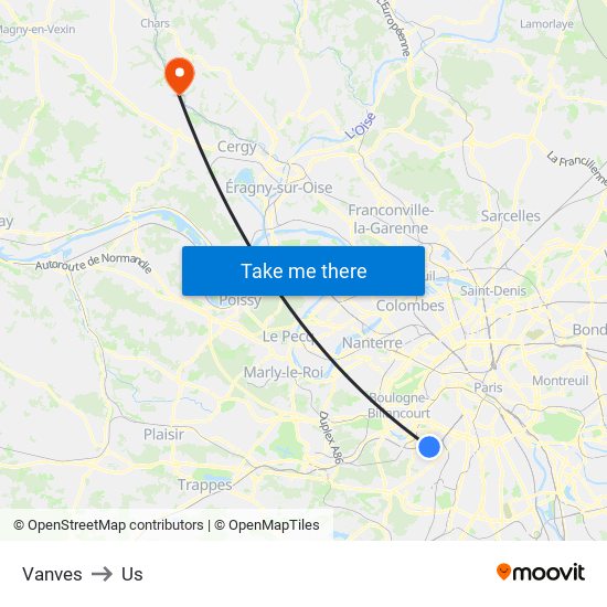 Vanves to Us map