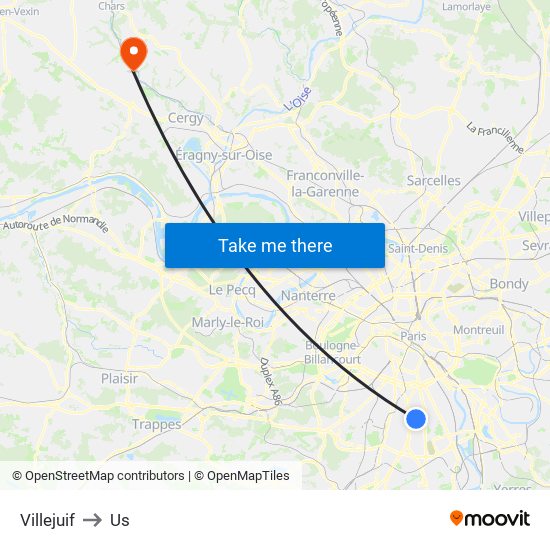 Villejuif to Us map