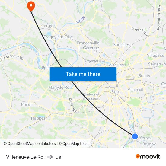 Villeneuve-Le-Roi to Us map