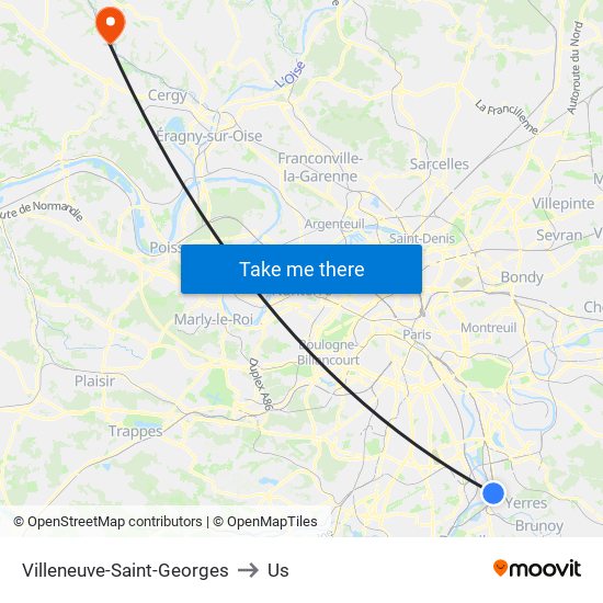 Villeneuve-Saint-Georges to Us map