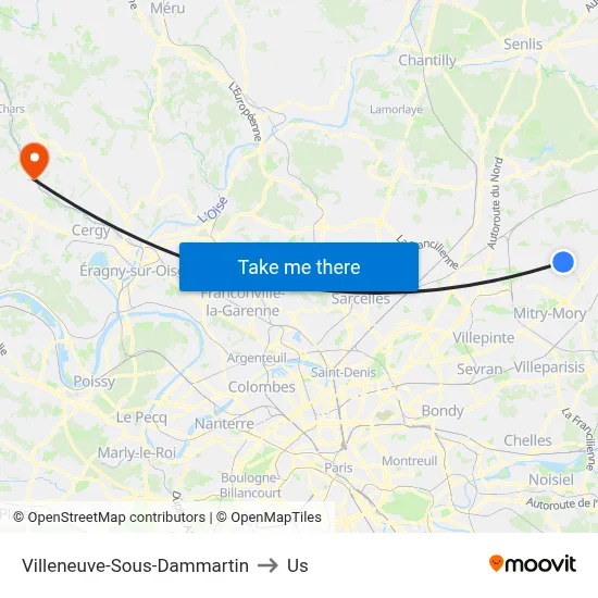 Villeneuve-Sous-Dammartin to Us map