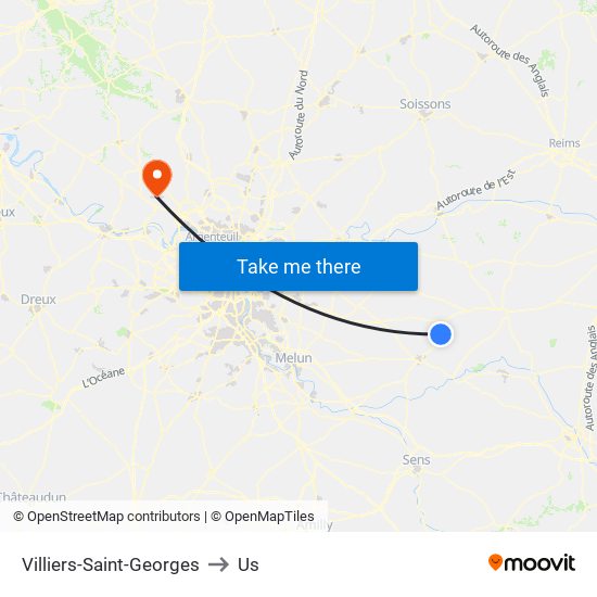 Villiers-Saint-Georges to Us map