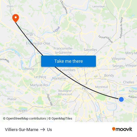 Villiers-Sur-Marne to Us map