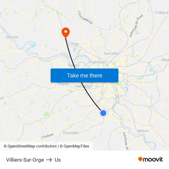 Villiers-Sur-Orge to Us map