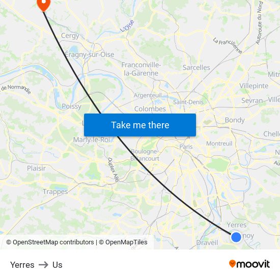 Yerres to Us map