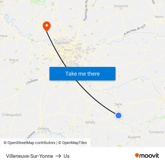 Villeneuve-Sur-Yonne to Us map