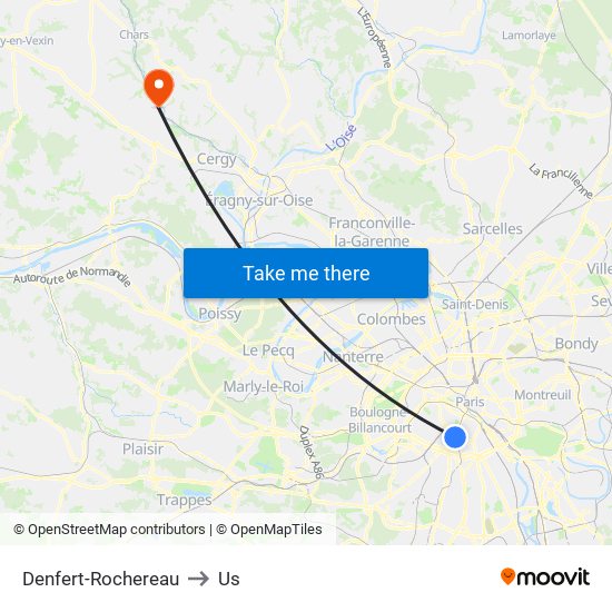 Denfert-Rochereau to Us map