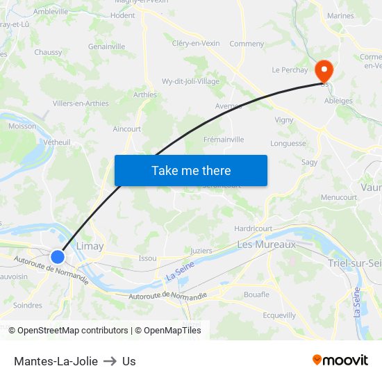 Mantes-La-Jolie to Us map