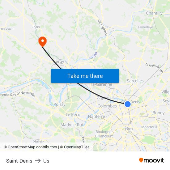 Saint-Denis to Us map