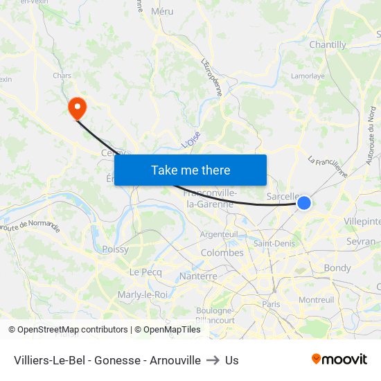 Villiers-Le-Bel - Gonesse - Arnouville to Us map
