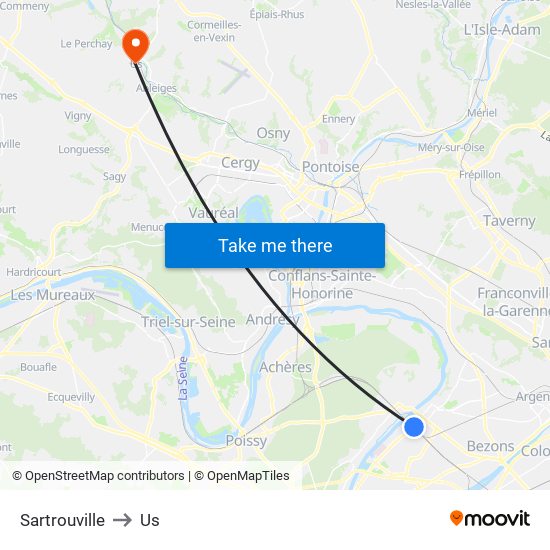 Sartrouville to Us map