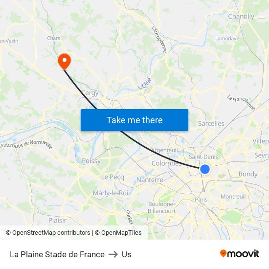 La Plaine Stade de France to Us map