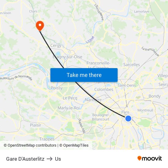 Gare D'Austerlitz to Us map