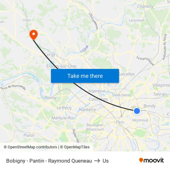 Bobigny - Pantin - Raymond Queneau to Us map