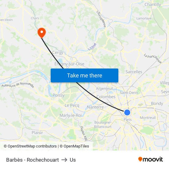 Barbès - Rochechouart to Us map