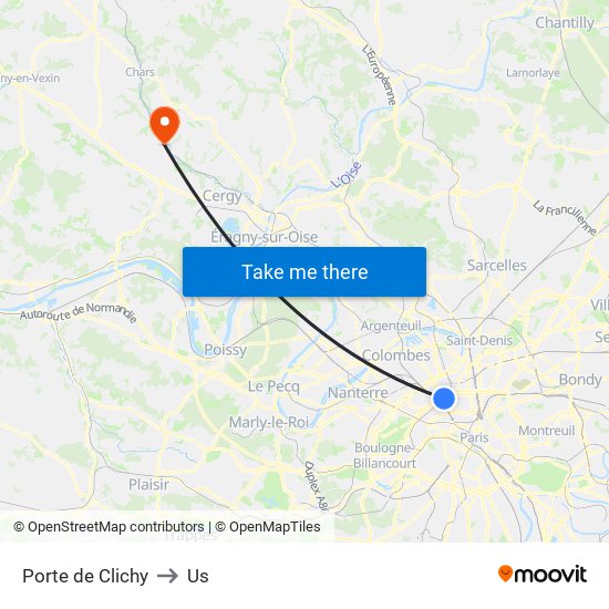 Porte de Clichy to Us map