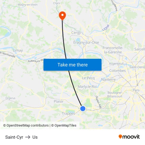 Saint-Cyr to Us map