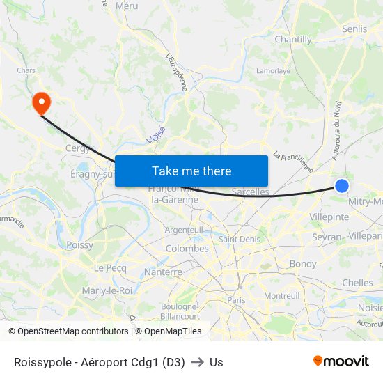 Roissypole - Aéroport Cdg1 (D3) to Us map
