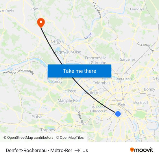 Denfert-Rochereau - Métro-Rer to Us map