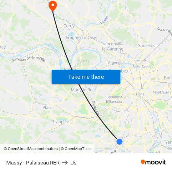 Massy - Palaiseau RER to Us map