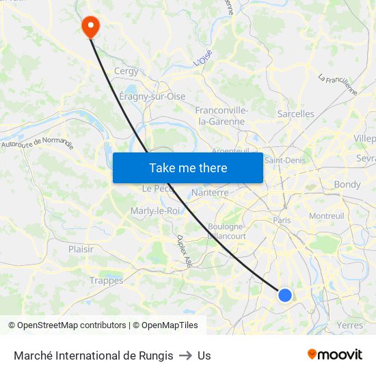 Marché International de Rungis to Us map