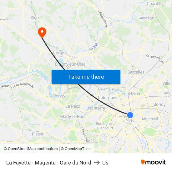 La Fayette - Magenta - Gare du Nord to Us map