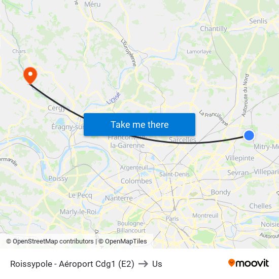 Roissypole - Aéroport Cdg1 (E2) to Us map