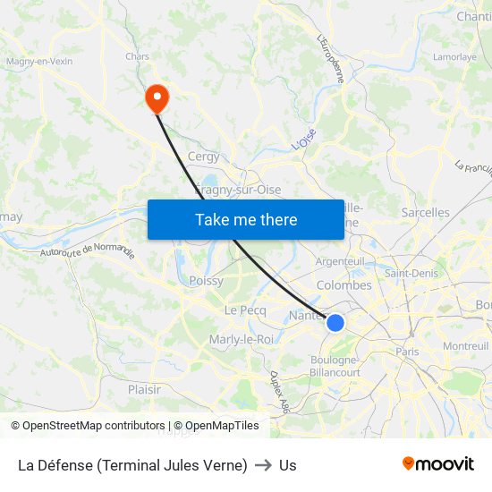 La Défense (Terminal Jules Verne) to Us map