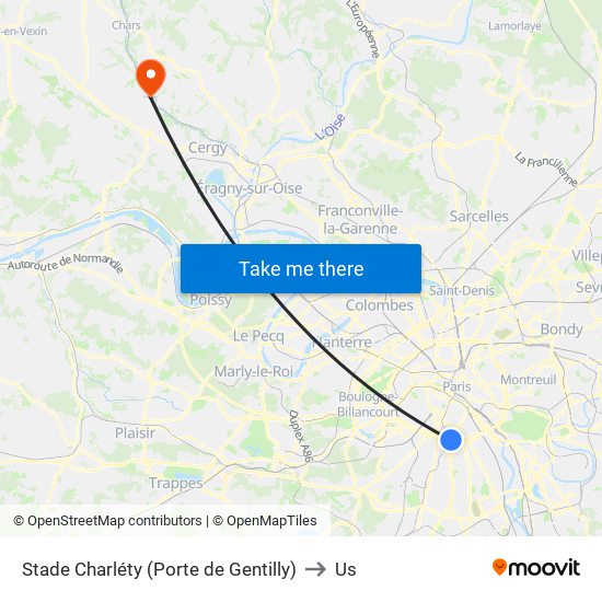 Stade Charléty (Porte de Gentilly) to Us map
