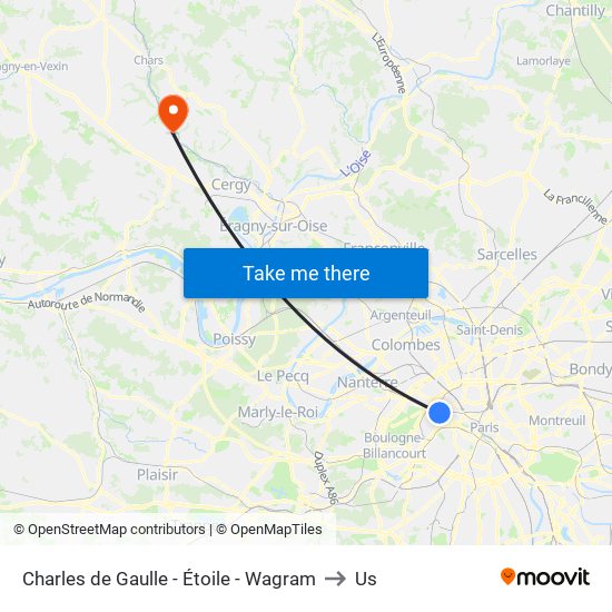 Charles de Gaulle - Étoile - Wagram to Us map