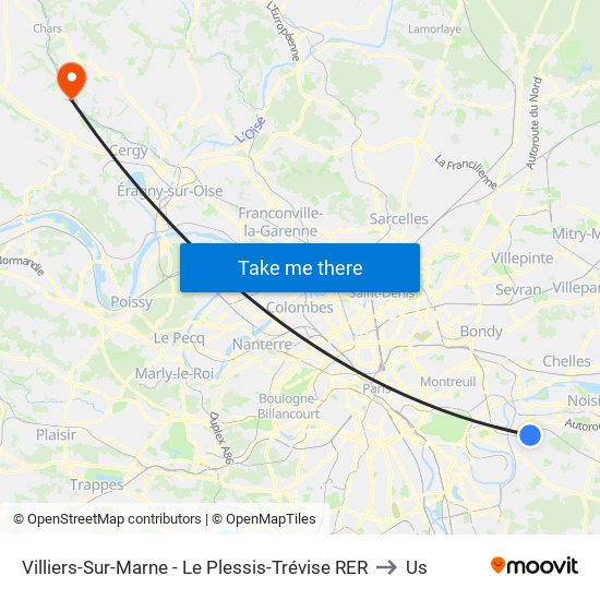 Villiers-Sur-Marne - Le Plessis-Trévise RER to Us map