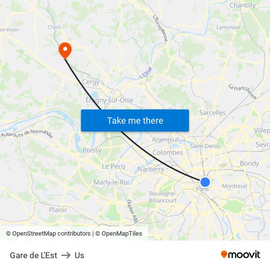Gare de L'Est to Us map