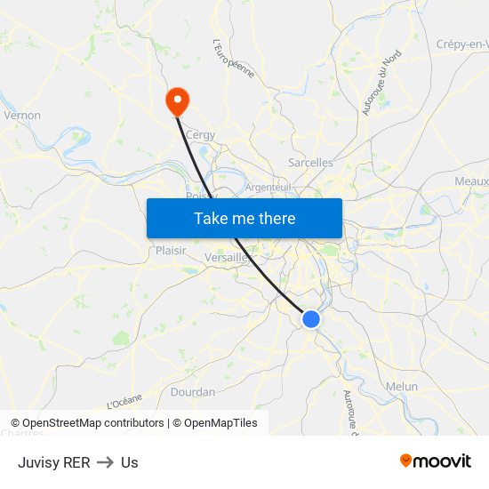 Juvisy RER to Us map